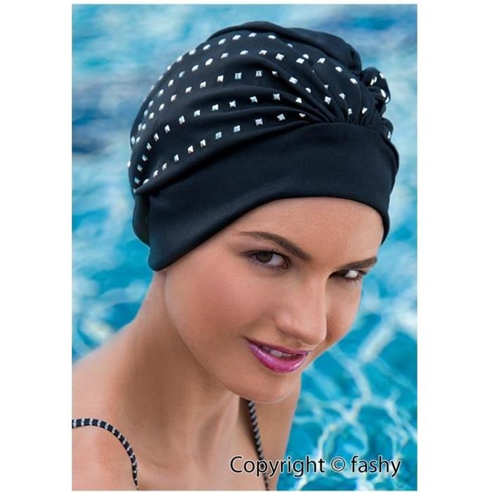 Baignade exclusive cap bonnet de bain dames noir avec des paillettes d'argent