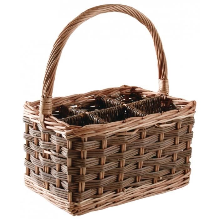 Panier porte-bouteilles en osier brut 6 bouteilles
