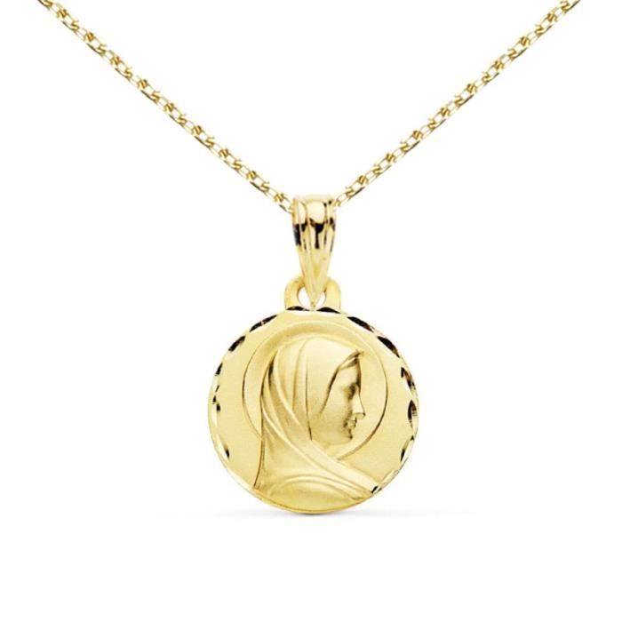 Collier - Médaille Or 18 Carats 750/1000 Vierge Marie - Chaîne Dorée