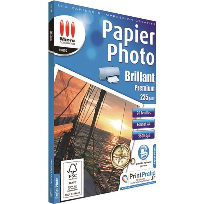 Pack de 20 papiers photo brillant Micro Application MA-5381 format A4