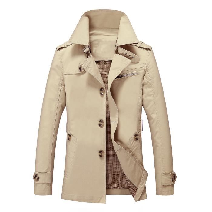 Trench Homme En Coton Avec Boutons Mode Veste