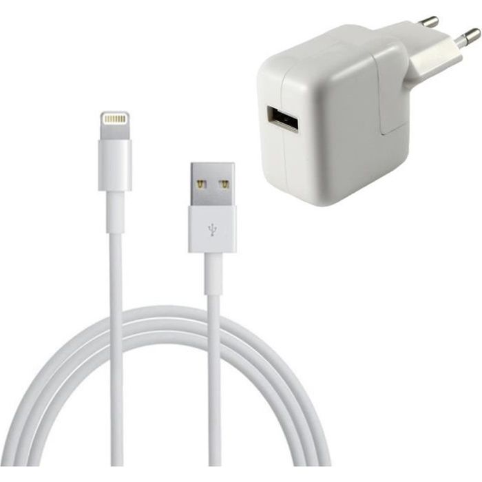 [Compatible iPad 2017 - 2018 - AIR - MINI - PRO] Cable 1M + Chargeur Secteur Blanc [Phonillico®]