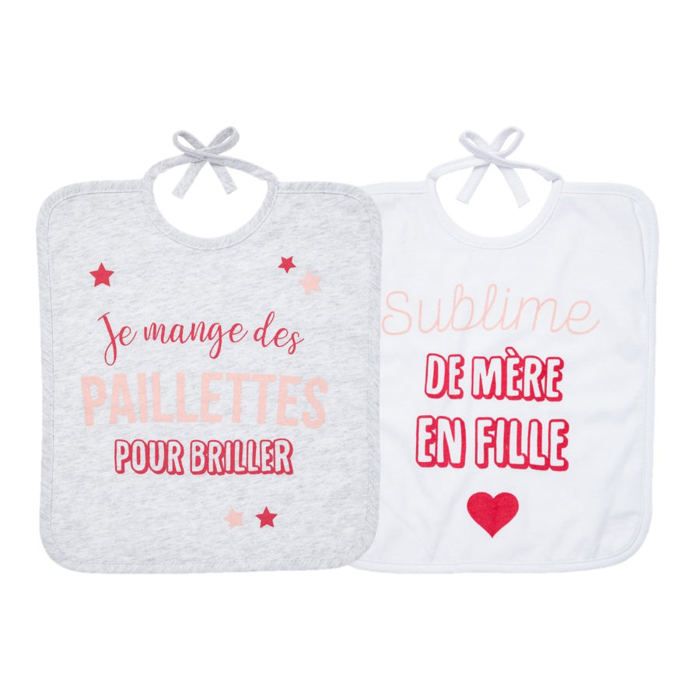 BABYCALIN Lot de 2 bavoirs 1er âge Paillettes - 28 x 32 cm