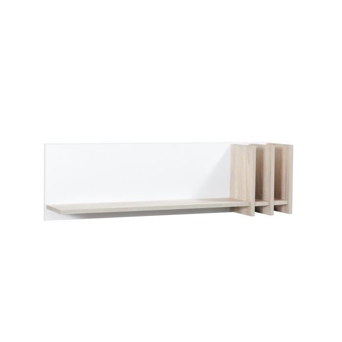 Etagère murale scandinave 100 cm MALMO. Idéale pour exposer vos objets déco. Coloris chêne clair/Blanc. Type scandinave. 20 Blanc