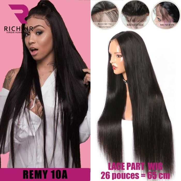 perruque bresilienne femme lace part wig lisse REMY 26pouces=65cm 100% cheveux naturels humains RICHAIR 150% densité straight hair