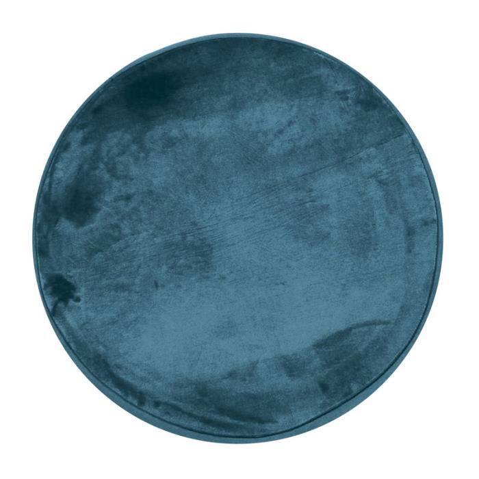 FLANELLE - Tapis rond extra-doux effet velours bleu foncé diam.70
