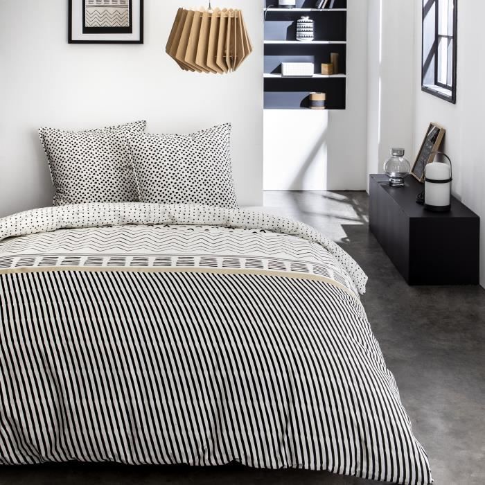 TODAY Parure de couette Sunshine #2.25 - 100% Coton - 220 x 240 cm - Crème et noir TODAY