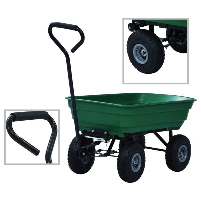 VidaXL Chariot à main de jardin 300 kg 75 L Vert