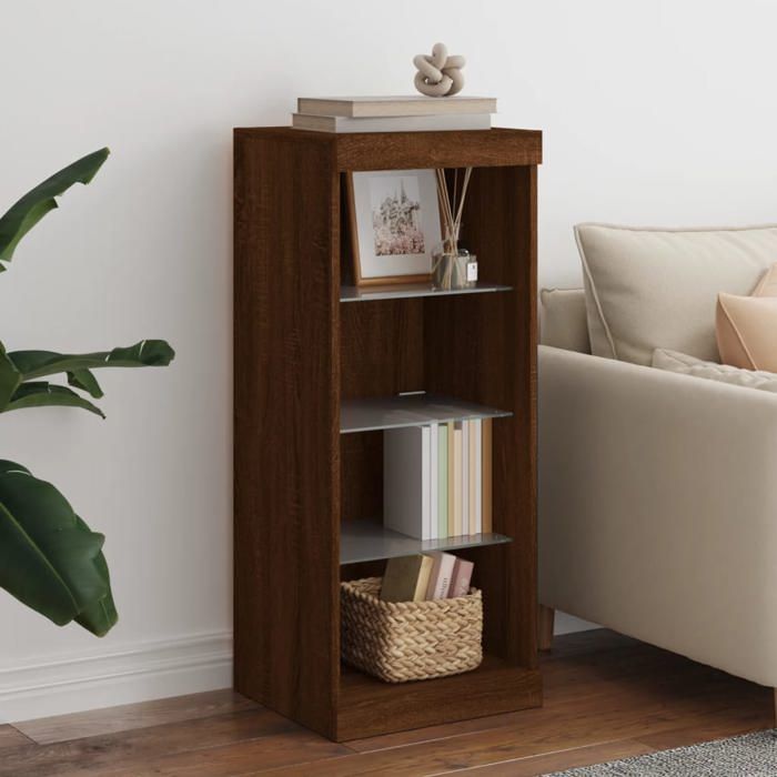 Meuble de rangement | Armoire latérale avec éclairage LED blanc bois d