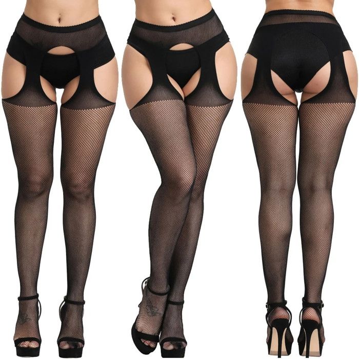 Collants Résille Femme Avec Porte-jarretelles – Taille Haute – Design Sexy Et Ajustable