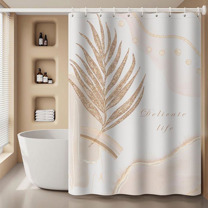 Rideau De Douche Lerores 150x150cm Beige - Imperméable, Anti-Moisissure, Ourlet Lesté, Avec 12 Anneaux
