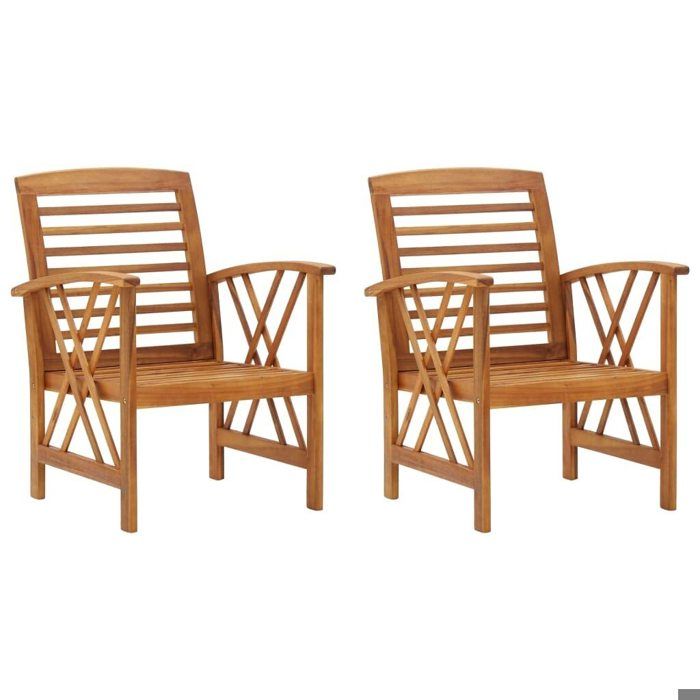 lot de 2 chaises bois massif acacia - fauteuils de jardin - mobilier extérieur terrasse