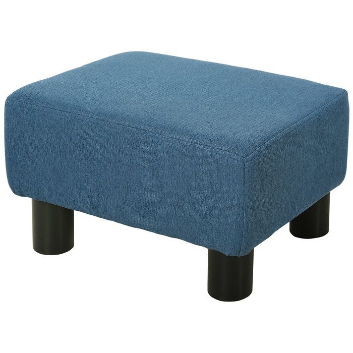 Pouf HOMCOM repose-pied tabouret bas en tissu de lin capacité de charge 110 Kg 40 x 30 x 24 cm bleu foncé