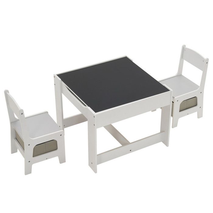 3 en 1 Ensemble de table et chaises enfant avec 2 Face et 2 Boîtes de Rangement - 61.5x61.5x48cm Gris