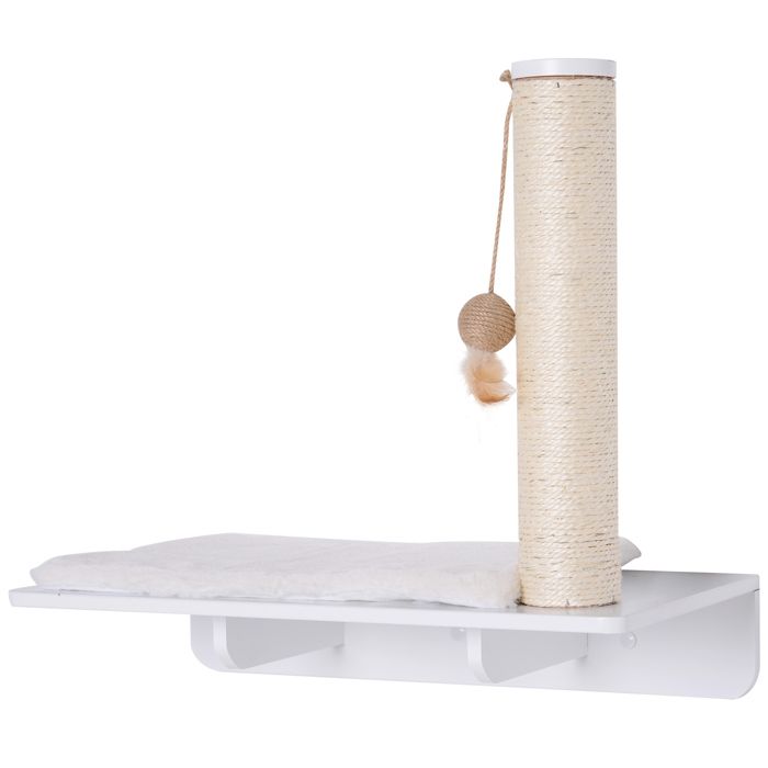 Meilleurs prix pour Mur d'escalade pour chat - PawHut - design mural - griffoir sisal naturel boule de jeu coussin amovible - blanc