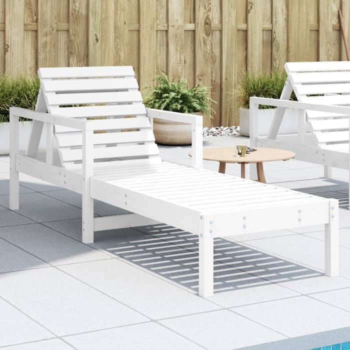 Chaise longue-Bain de Soleil blanc 1995x62x55 cm bois massif de pin