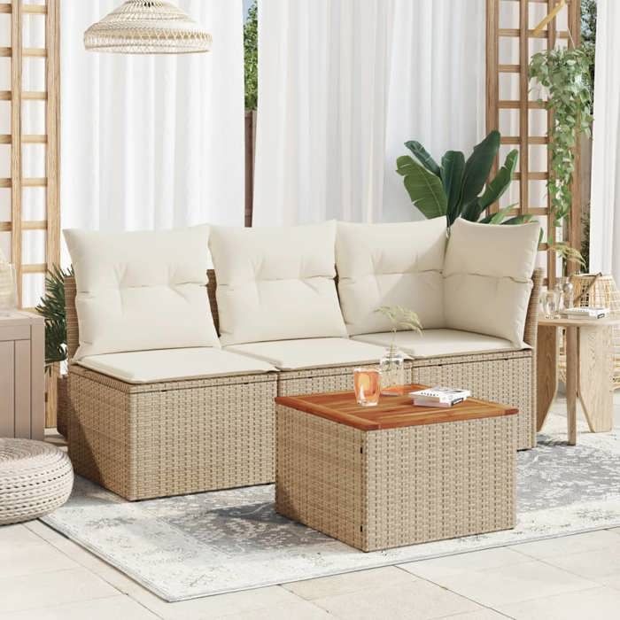 Table de jardin/Table bois - cloud - beige 55x55x37 cm - résine tressée et bois acacia TT585