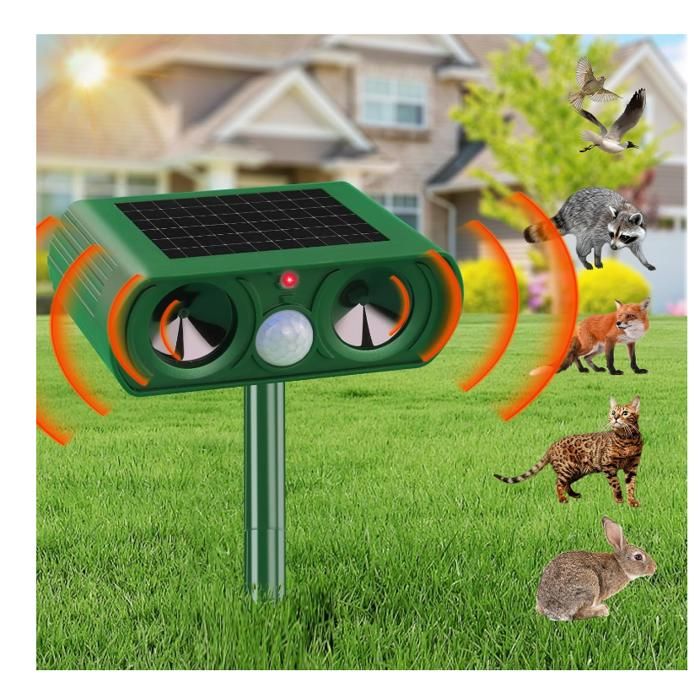Répulsif Chat Extérieur Solaire - Ultrasons, Pack De 2, Portée 15m, Protection 700m², Pour Chats, Oiseaux, Rongeurs, Renards
