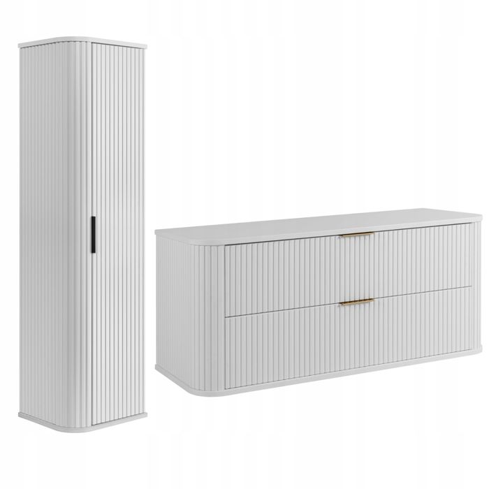 Ensemble de Meubles de Salle de Bain ELEGANCE - Meuble pour Vasque à Poser 120 cm et Armoire Murale - Blanc