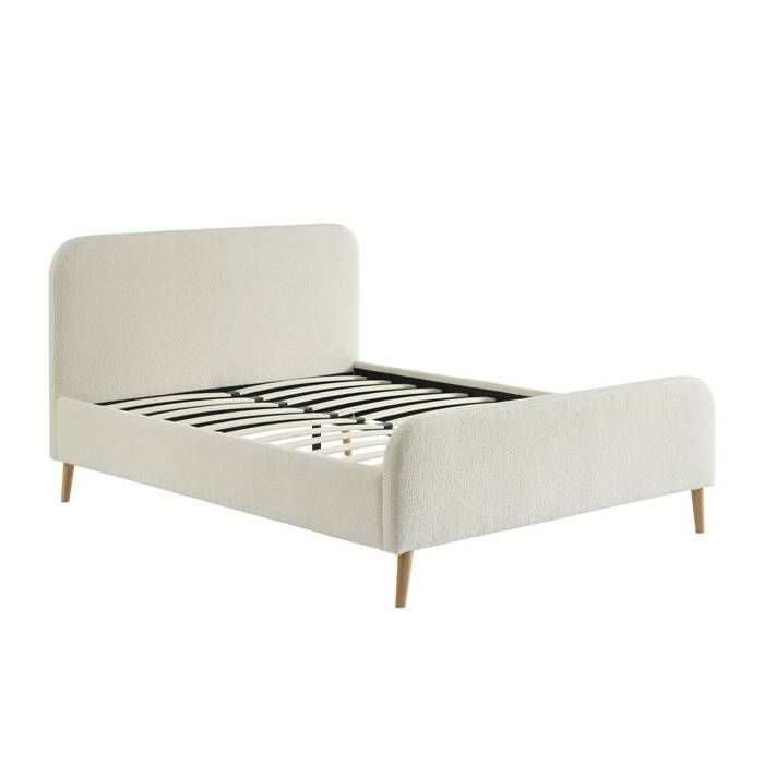 Lit avec sommier et tête de lit rembourrée 140 x 190 cm bouclette FINN