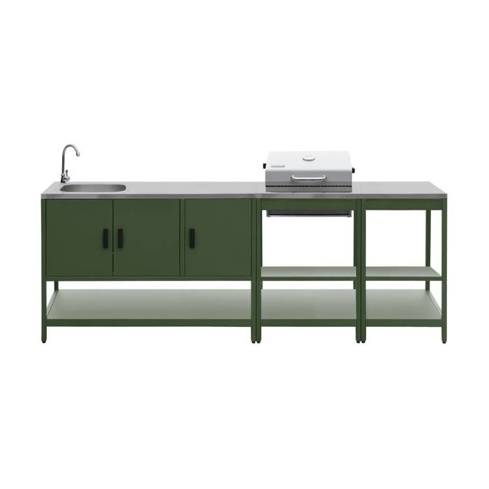 Cuisine extérieure 3 modules acier inoxydable avec barbecue charbon vert Naxos