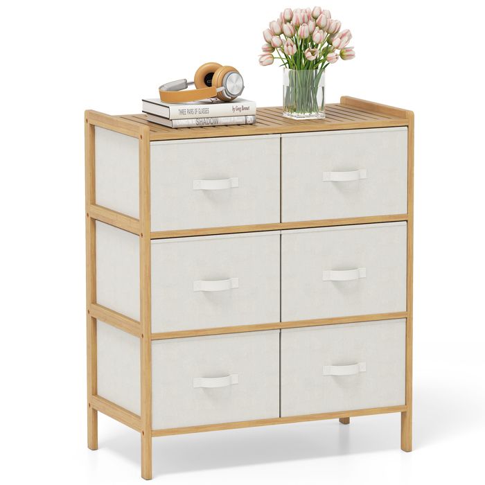 COSTWAY Commode à 6 Tiroirs Tissu avec Structure Bambou Bacs en Tissu Pliables pour Placard Salon Entrée 66 x 35 x 78 5 cm COSTWAY Commode à 6 Tiroirs Tissu avec Structure Bambou Bacs en Tissu Pliables pour Placard Salon Entrée 66 x 35 x 78 5 cm