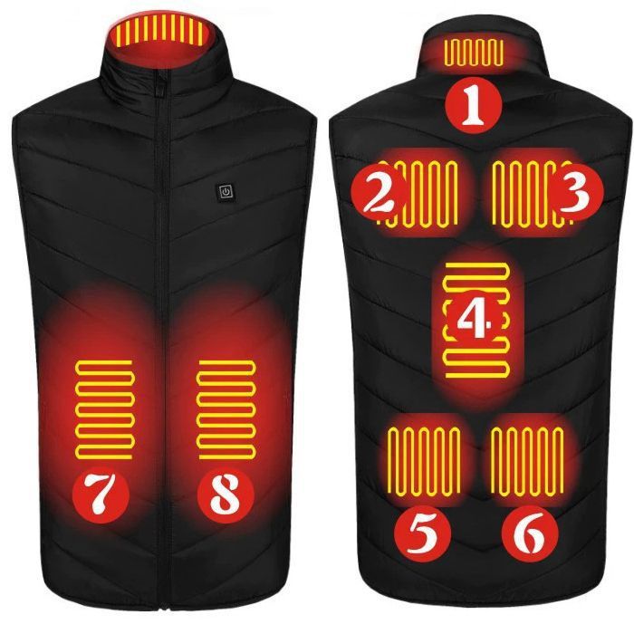 Doudoune Chauffante Intelligent USB - Unisexe - Doudoune Sans Manche - 8 Zones de Chauffage - Confortable et Léger Noir