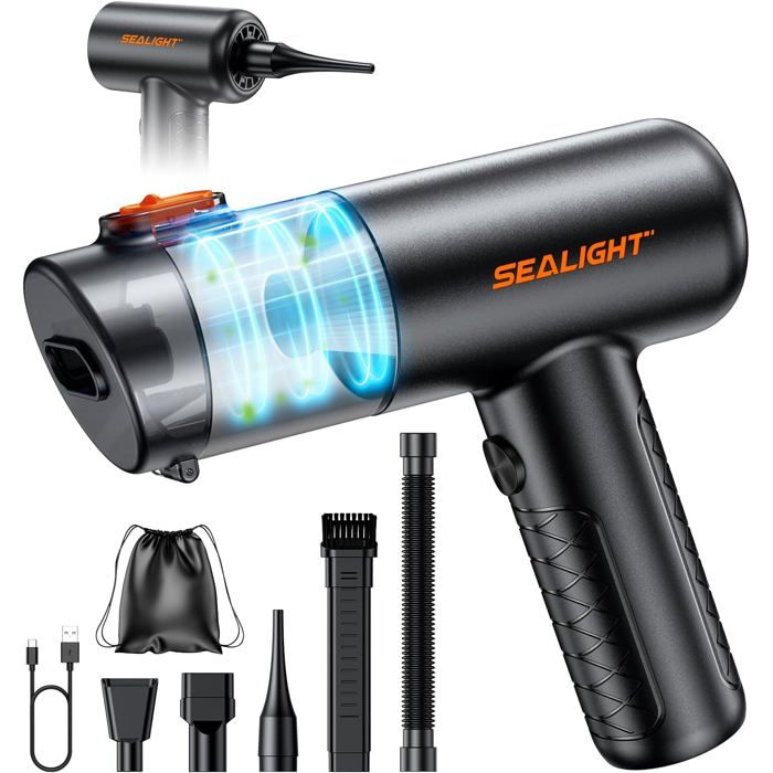 SEALIGHT Aspirateur à Main Voiture Puissant Sans Fil - 2 Batteries, Moteur Sans Balais, Noir