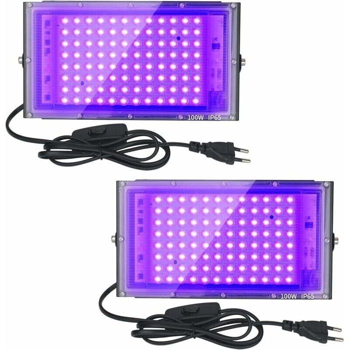 Meilleurs prix pour Lot de 2 Projecteurs UV LED - 100W - Imperméables IP65 - Éclairage Ultraviolet pour Aquarium Soirée Peinture Fluo Affiches Fluor