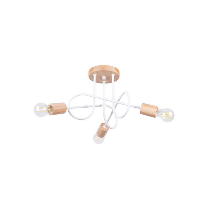 Lustre Acier Blanc/Bois Naturel E27 3 Ember Lustre Acier Blanc/Bois Naturel E27 3 Ember
