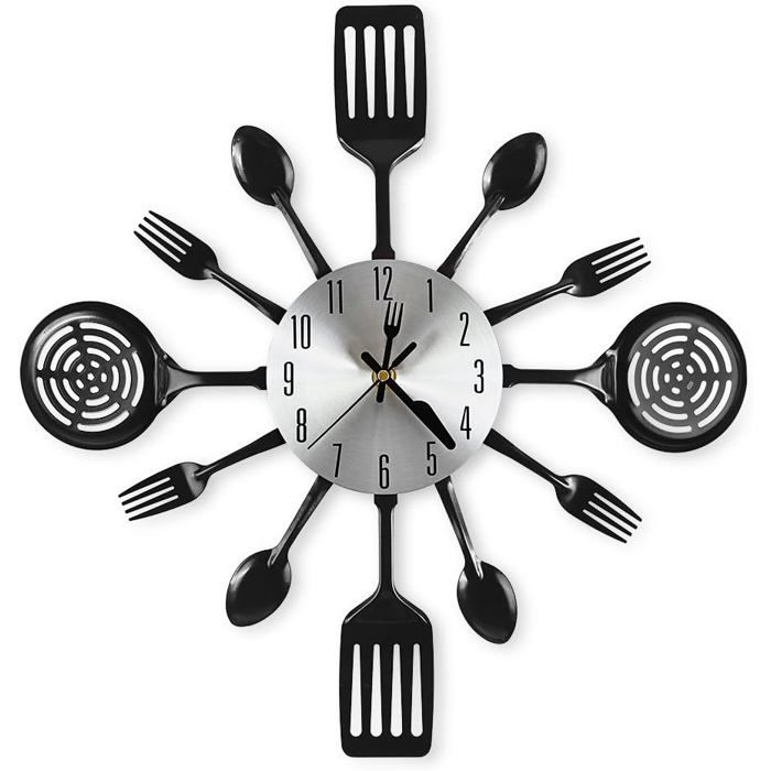 Grandes horloges murales de cuisine de 406 cm cuillères et fourchettesexcellente décoration dintérieur et de beaux cadeaux noir