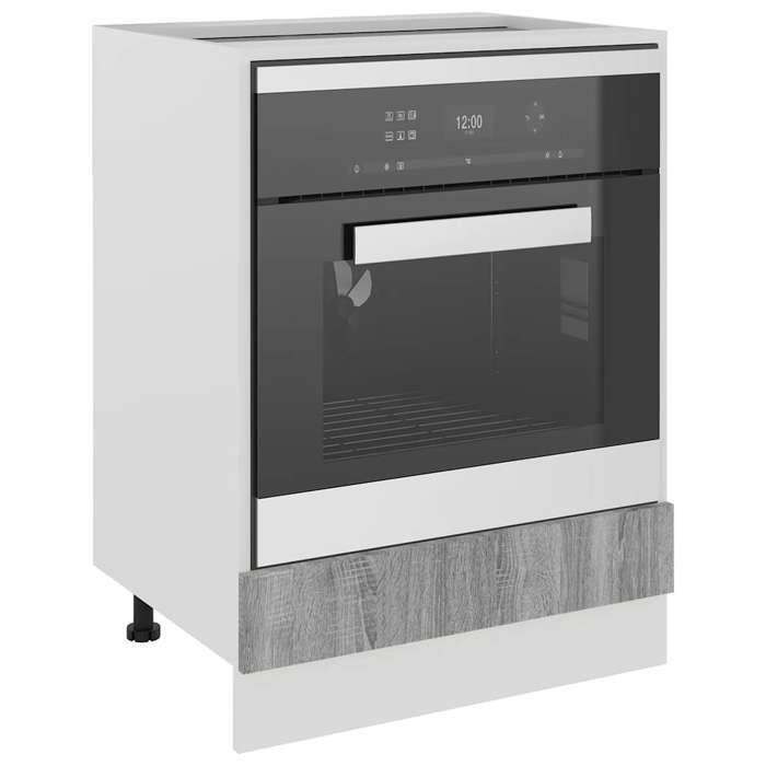 Meuble de four - WIENS - Riga - Gris Sonoma - 60x46x815 cm - Bois dingénierie - Grande capacité - Pieds réglables