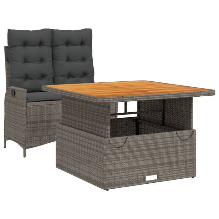 Ensemble à manger de jardin en rotin - BURKE - 2 pièces - Gris - Résine tressée - Dossier réglable - Table relevable