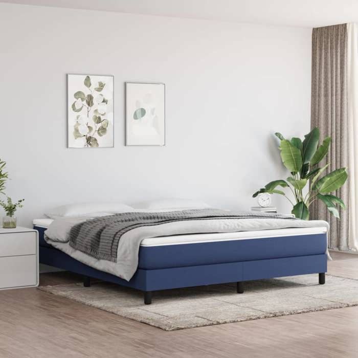 Cadre de lit à ressorts - Happiness - Bleu - 180x200 cm - Tissu polyester - Contreplaqué - Bois dingénierie