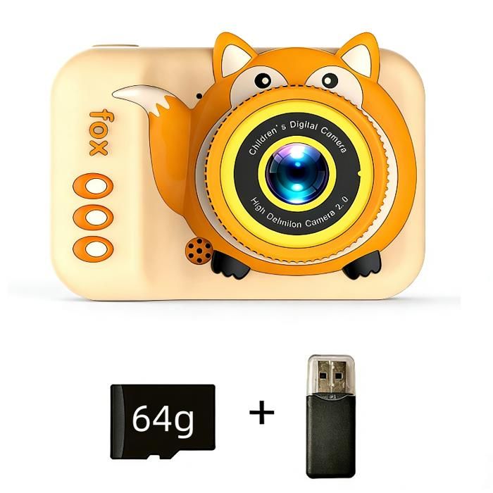 Appareil Photo pour Enfants - 2 pouces - 20 MP - Plusieurs filtres et autocollants - Antichoc - Jouet Fille 3 4 5 6 Ans - Jaune