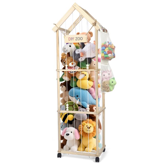 Rangement Peluche de Enfant Range Peluche en Bois Roues 146 * 42 * 32cm pour Le Salon la Chambre et la Chambre denfant
