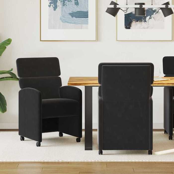 NEW 2026 Lot de 2 Chaise à manger Scandinave Fauteuil Salon Cuisine avec Roues Noir 58x65x98 cm L1124