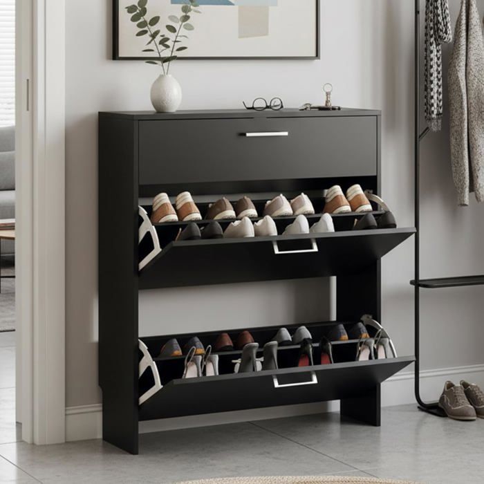 Meuble à chaussures - ALIGHTUP avec tiroir et portes pour entrée/couloir 80x24x94 cm Noir Meuble à chaussures - ALIGHTUP avec tiroir et portes pour entrée/couloir 80x24x94 cm Noir