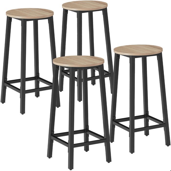 Tabouret de bar - TECTAKE - Lot de 4 tabourets de bar CORBY au style industriel en bois et acier avec repose-pieds - Bois clair Tabouret de bar - TECTAKE - Lot de 4 tabourets de bar CORBY au style industriel en bois et acier avec repose-pieds - Bois clair
