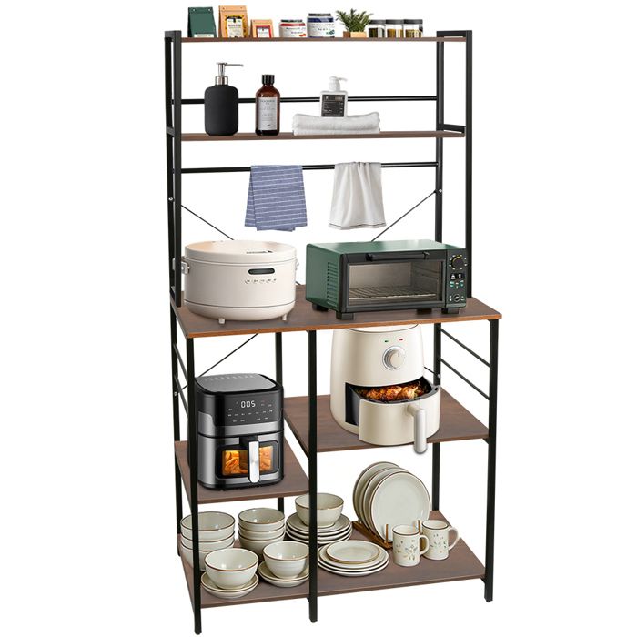 SUPFINE Étagère de Cuisine à 5 Niveaux - 90 × 40 × 168 cm - Desserte de Cuisine en Bois Métal - Meuble de Rangement - Marron