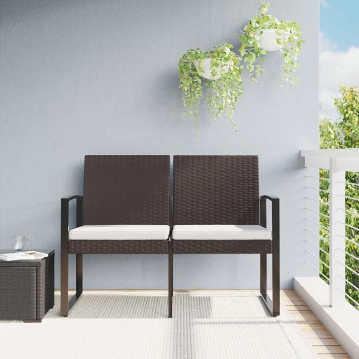 Brun Magnifique Banc de jardin - 2 PLACES - avec coussins marron PP rotin 1035x57x775cm - Banc Park CL1792288