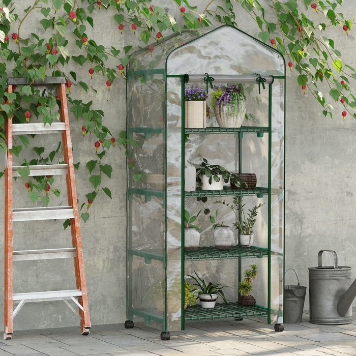 MOTHINESSTO1369-Serre de jardin avec étagères 4 niveaux serre de balcon bâche renforcée châssis en acier porte zippée pour légu