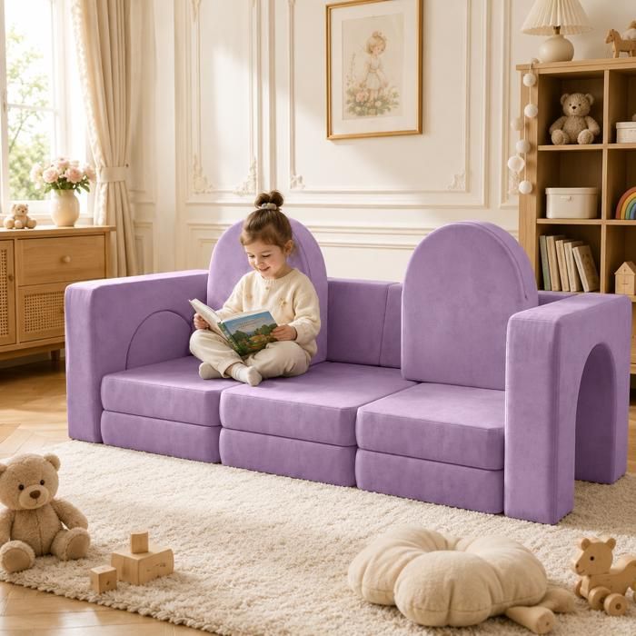 Canape Convertible Lit Enfant -Avec accoudoirs et dossier- 179x65x57cm-Pour Chambre denfantChambre à CoucherSalle de Jeux-Violet