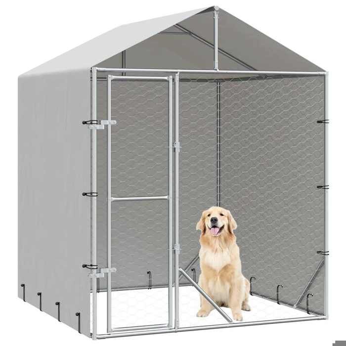 Meuble Déco - Niche/enclos pour chiens - CHICArgent Chenil dextérieur pour chiens - avec toit argenté 2x2x25 m luf7282823