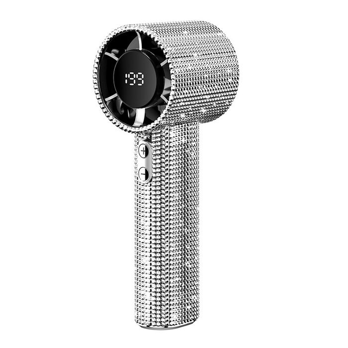 Mini ventilateur à turbine portatif incrusté de diamants ventilateur portable haute vitesse avec affichage numérique USB et longue