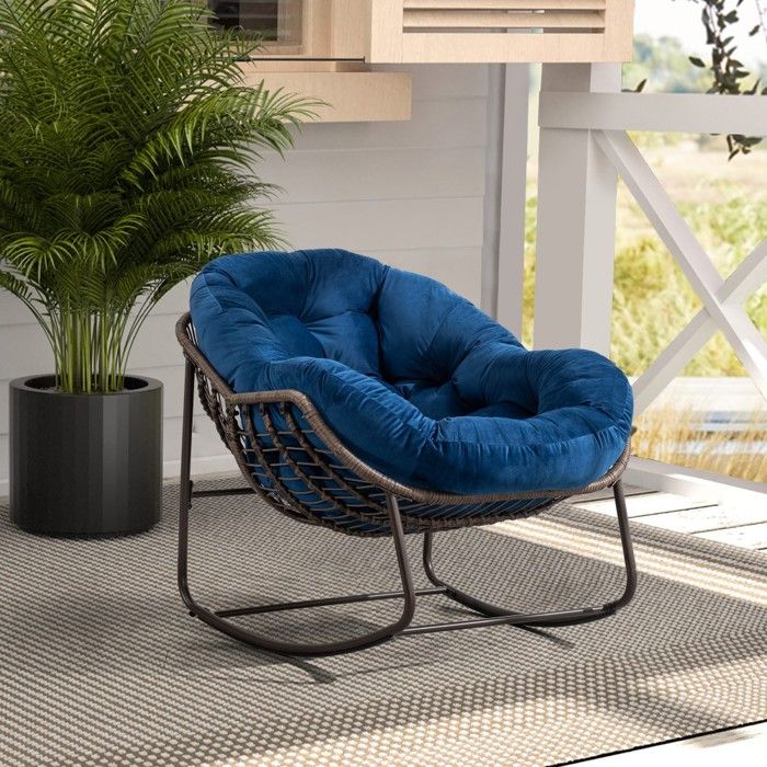 Fauteuil Bascule Rotin Bleu Marine 90x106x78cm coussin Rembourré Confortable adapté Véranda Salon Terrasse Et Jardin Extérieur Fauteuil Bascule Rotin Bleu Marine 90x106x78cm coussin Rembourré Confortable adapté Véranda Salon Terrasse Et Jardin Extérieur