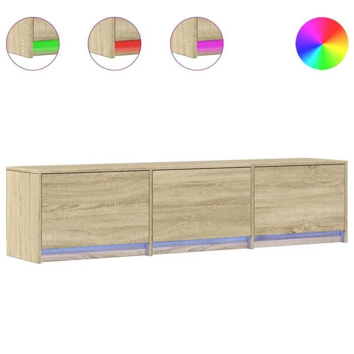 Meuble TV - vidaXL - bois dingénierie - chêne sonoma - LED - montage mural - 3 tiroirs - 165 x 34 x 40 cm 354jtc51l