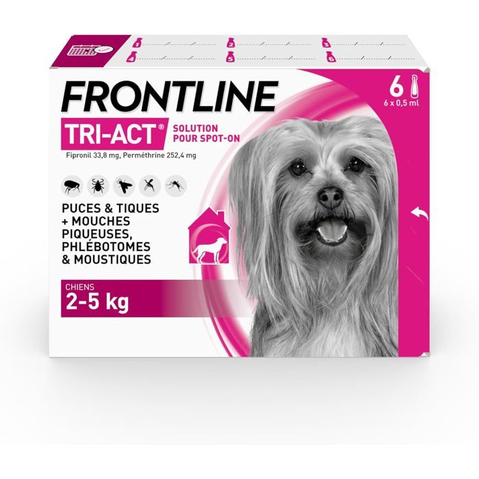 Tri-Act Chien - Anti Puces Tiques Moustiques Phlébotomes & Mouches - Traitement Radical En 6h - Pour Très Petit Chien [A1]