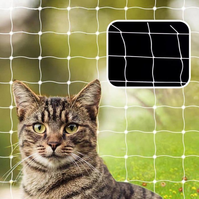 Filet de protection chat balcon - 3 x 10 m nylon renforcé maille 1 x 1 inch - fixation sans perçage avec crochets et attaches