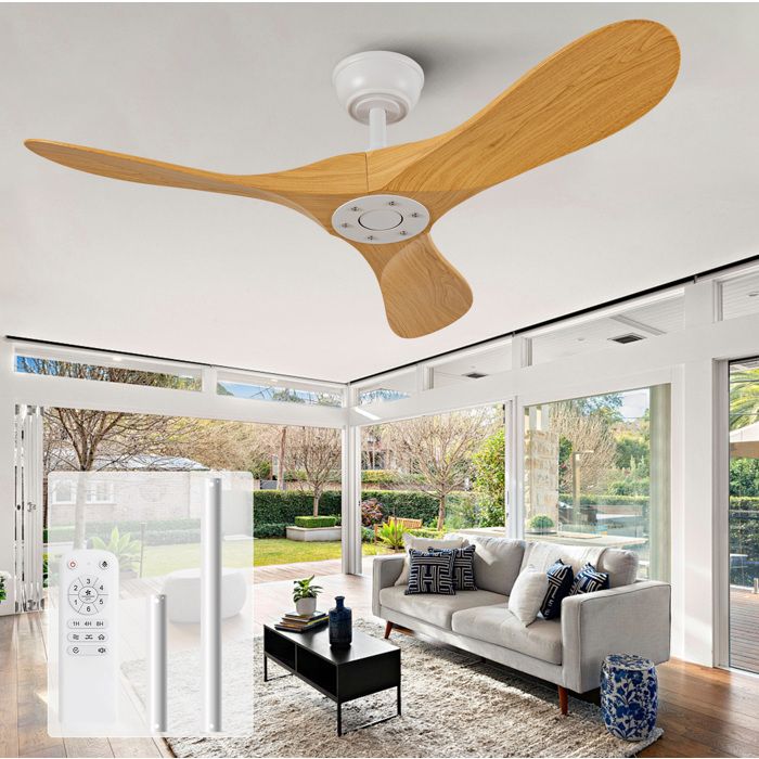 ULEVR Ventilateur de plafond 42 pouces sans lumière 3 pales ABS moteur DC réversible télécommande blanc naturel